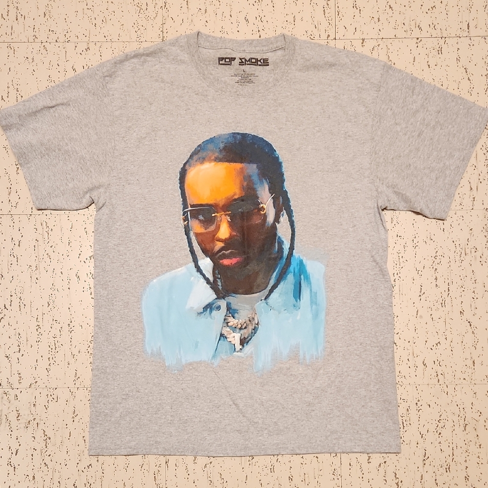 Pop Smoke Grey Full Face Graphic Crewmeck T-Shirt